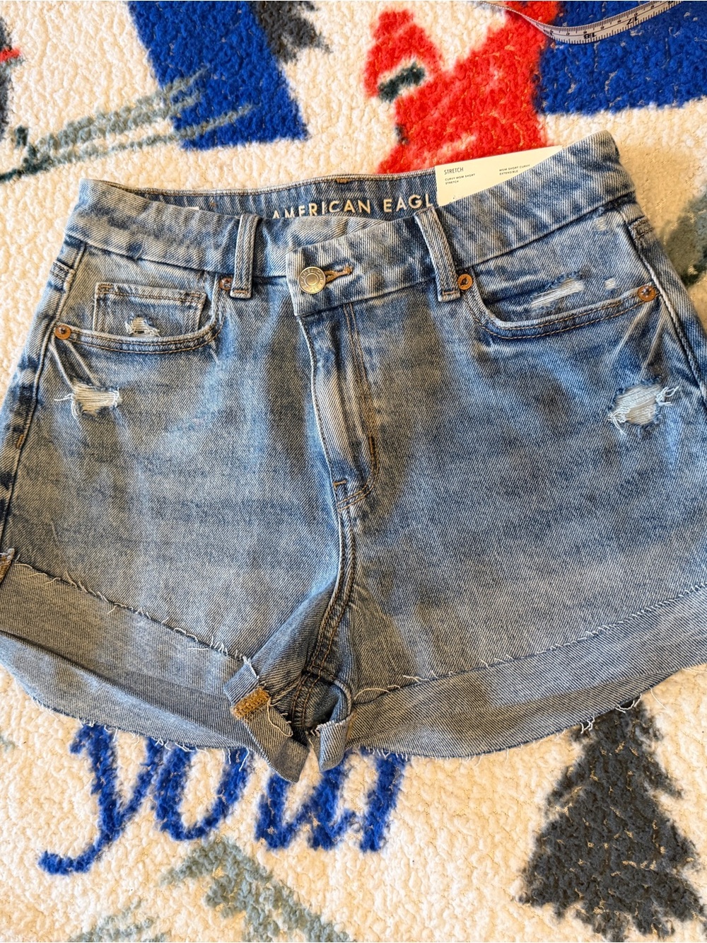 American Eagle Outfitters Light Wash Distressed High-Rise Curvy Jean Shorts